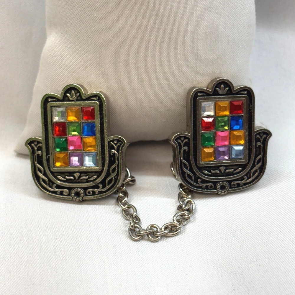 ART Sweater Clip Womens OS Silver Multi Excellent Hamsa 12 Tribes Vintage Signed